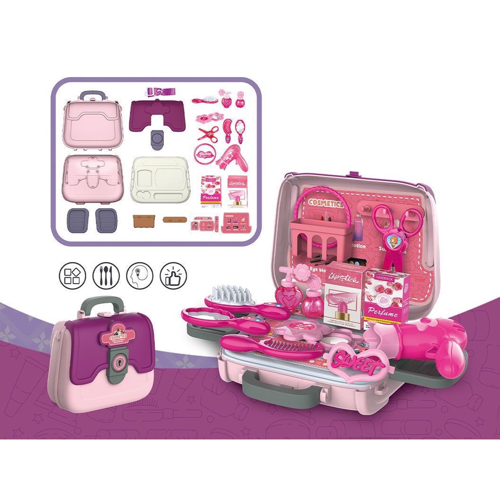 Mainan Anak ORNAMENTS HAND BAG COSETICS Make Up 2in1 Koper Tas Beauty