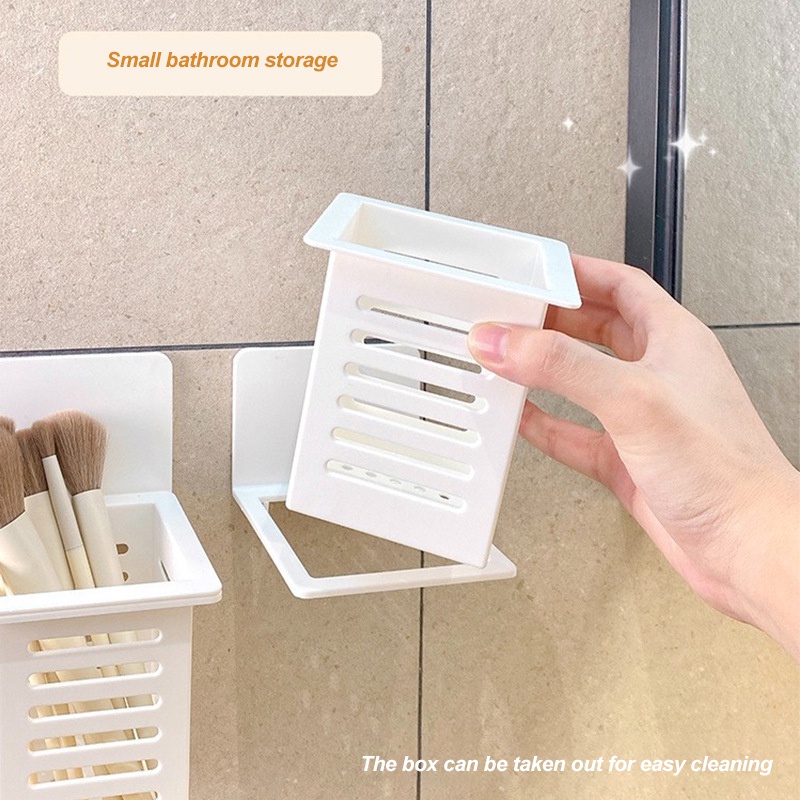 ღ Wall Mounted Hollow Drain Rack Self-adhesive Toothpaste Tempat Sikat Gigi Kamar Mandi Punch Free Floating Shelves Drain Rack Tool