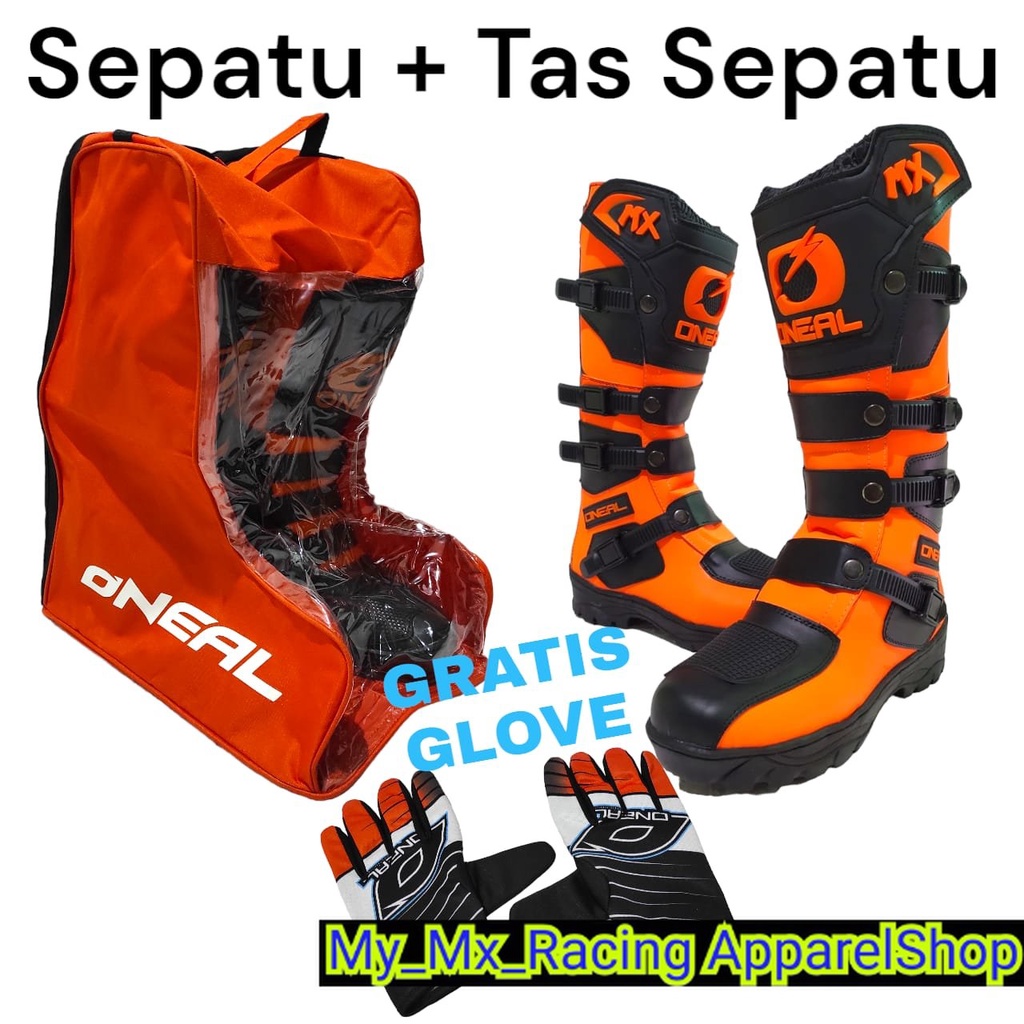 sepatu trail cross plus tas buat sepatu bonus sarung tangan satu set sepatu trabas or adventure dan tas satu set cocok dan keren sepatu gunung ORANGE BEST SELLER