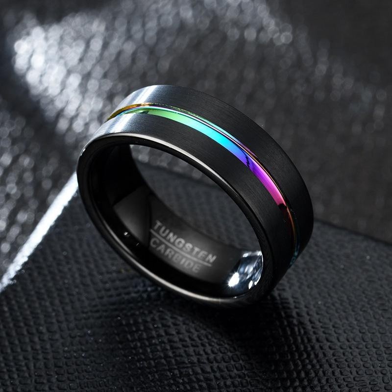 [X C Perhiasan] Cincin Titanium Steel Anti Karat Lebar 8MM Pria Dengan Slot Dua Warna Hitam Dan Aksesoris Fashion Tujuh Warna