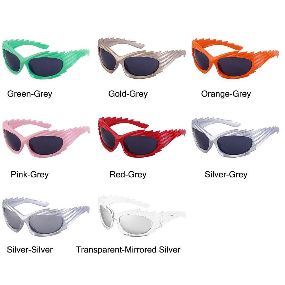 R-flower Y2K Kacamata UV400 Untuk Wanita Pria Silver Punk Hip Hop Eyewear Shades