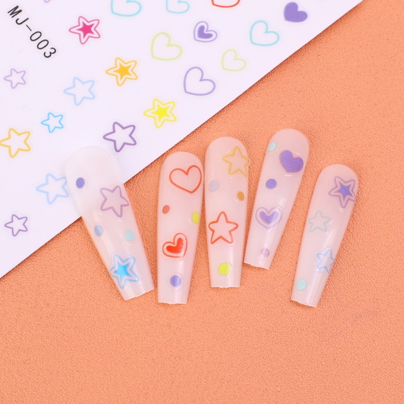 1pc Stiker Kuku Bintang 3D Lucu Pink Biru Cinta Hati Pelangi Planet Awan Manicure Tips Self-Adhesive Slider Nail Art Dekorasi