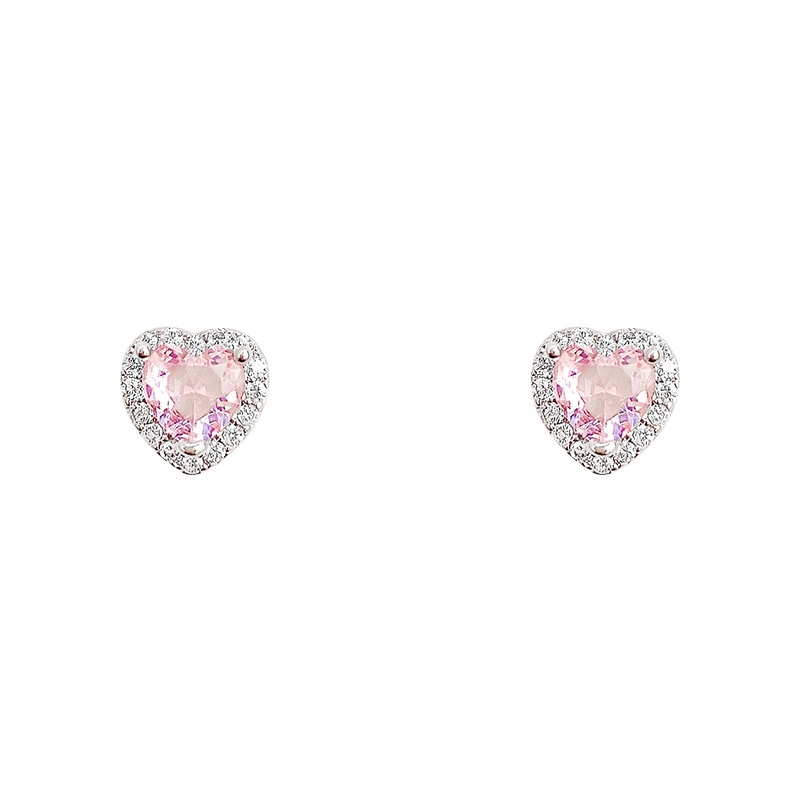 Hot Jual925 Perak Jarum Pink Zirkon Anting Hati Mewah Wanita Ear Studs