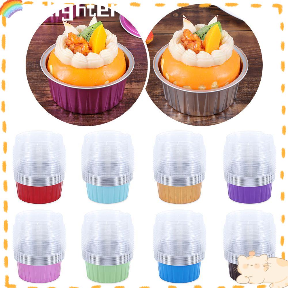 Solighter 10set 125ml Aluminium Foil Baking Cups Bakery Bakeware Perlengkapan Pernikahan Cupcake Cup Dengan Tutup