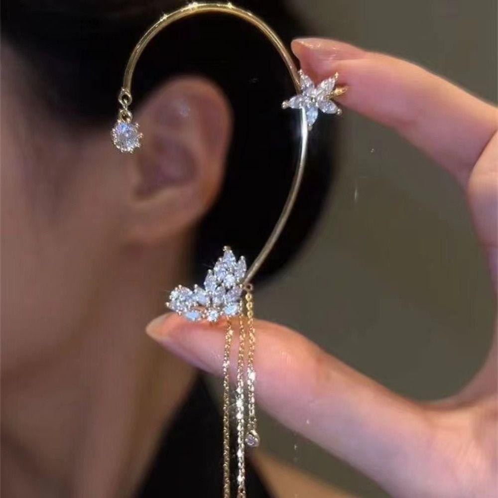 Mxbeauty Anting Gadis Keren Vintage Fashion Perhiasan Rumbai Peri Zirkon Telinga Tulang Klip