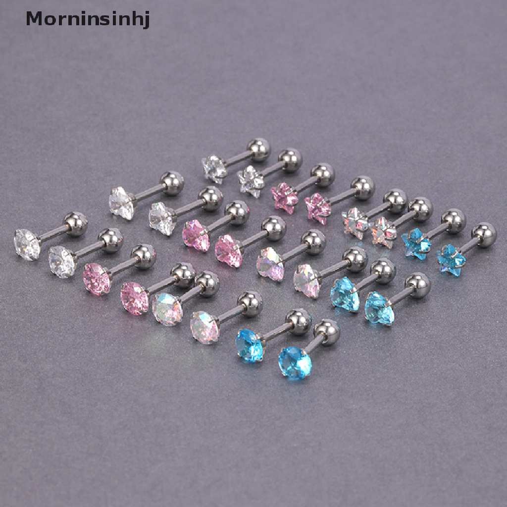 Mornin 1pasang Fashion Sederhana Kristal Zirkon Ear Studs Earrings Stainless Steel Tulang Rawan Helix Telinga Tulang Anting Kuku Untuk Wanita Pesta Perhiasan Minimalis id