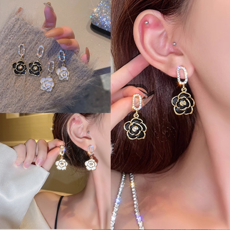 Korea Menjuntai Zirkon Camellia Anting Tusuk Ear Studs Perhiasan Pernikahan Untuk Wanita Perempuan