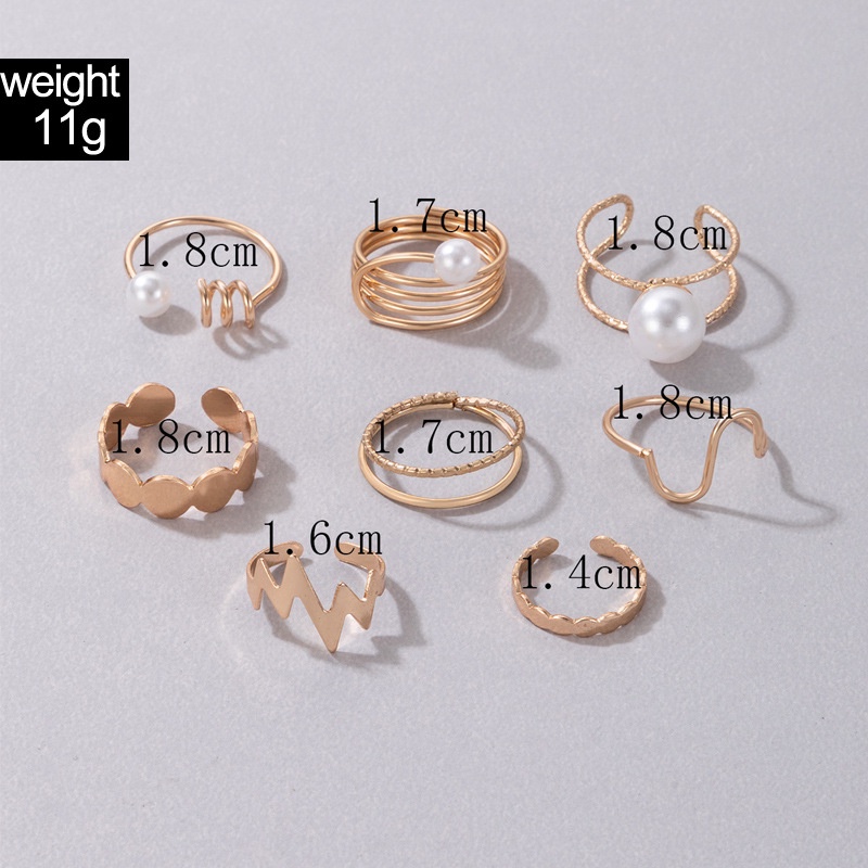 8pcs/set Cincin Ekg Set Mutiara Cincin Emas Glossy Untuk Aksesoris Perhiasan Wanita