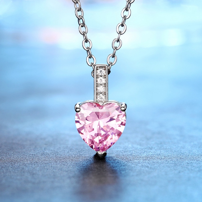 Kalung Liontin Cubic Zirconia Pink Biru Putih Hati Untuk Wanita Pertunangan Pernikahan Trendi Perhiasan Romantis Cinta Necklace