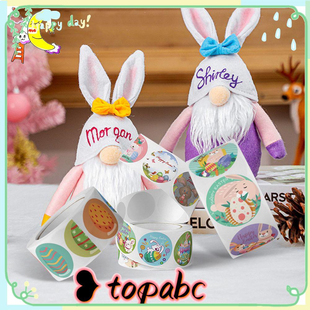 Top 500pcs/roll Paskah Sticker Party Decor Bunny Scrapbooking Happy Easter Telur Label Stiker