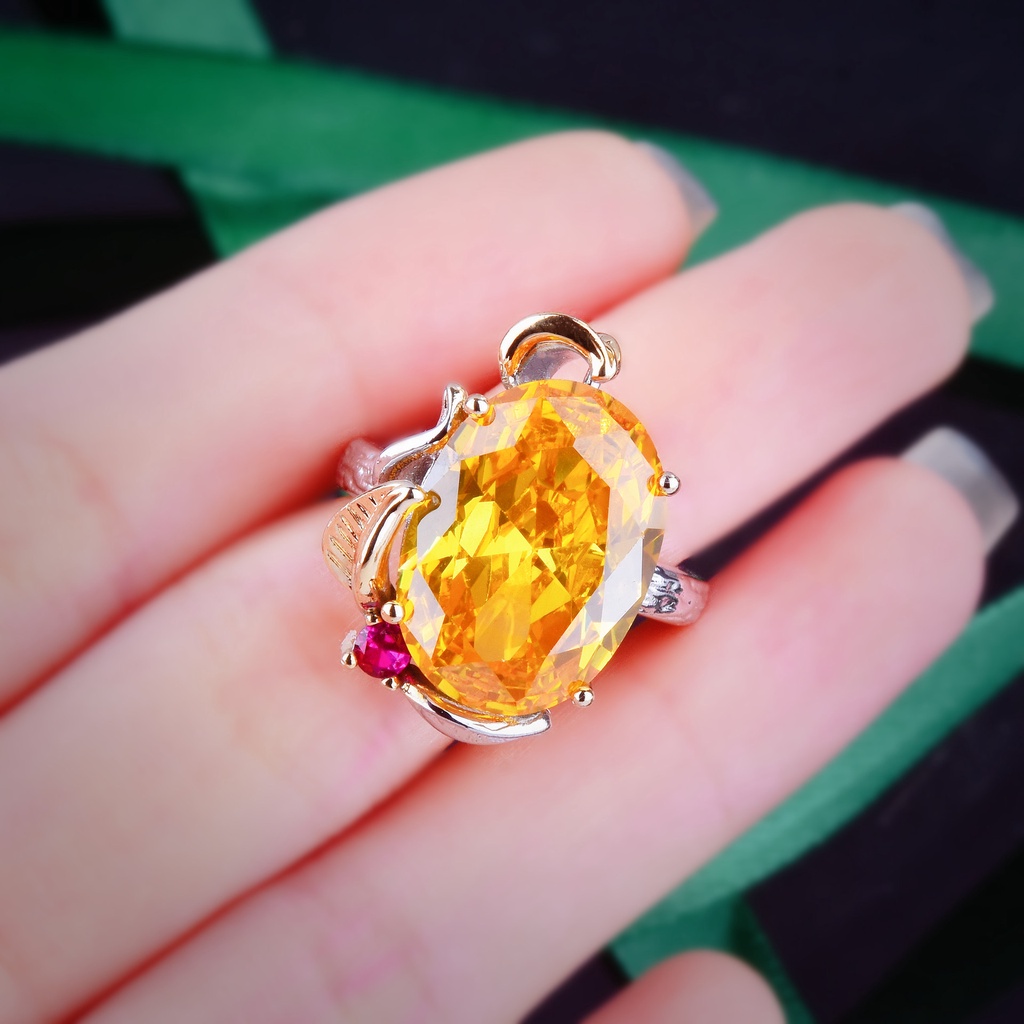 Goldkingdom Fashion Perhiasan Aksesoris Ready Stock Italia Retro Pengadilan Angin Nyala Api Setelan Berlian Kuning Terang Warna Color Harta Karun Liontin Anting Cincin Terbuka