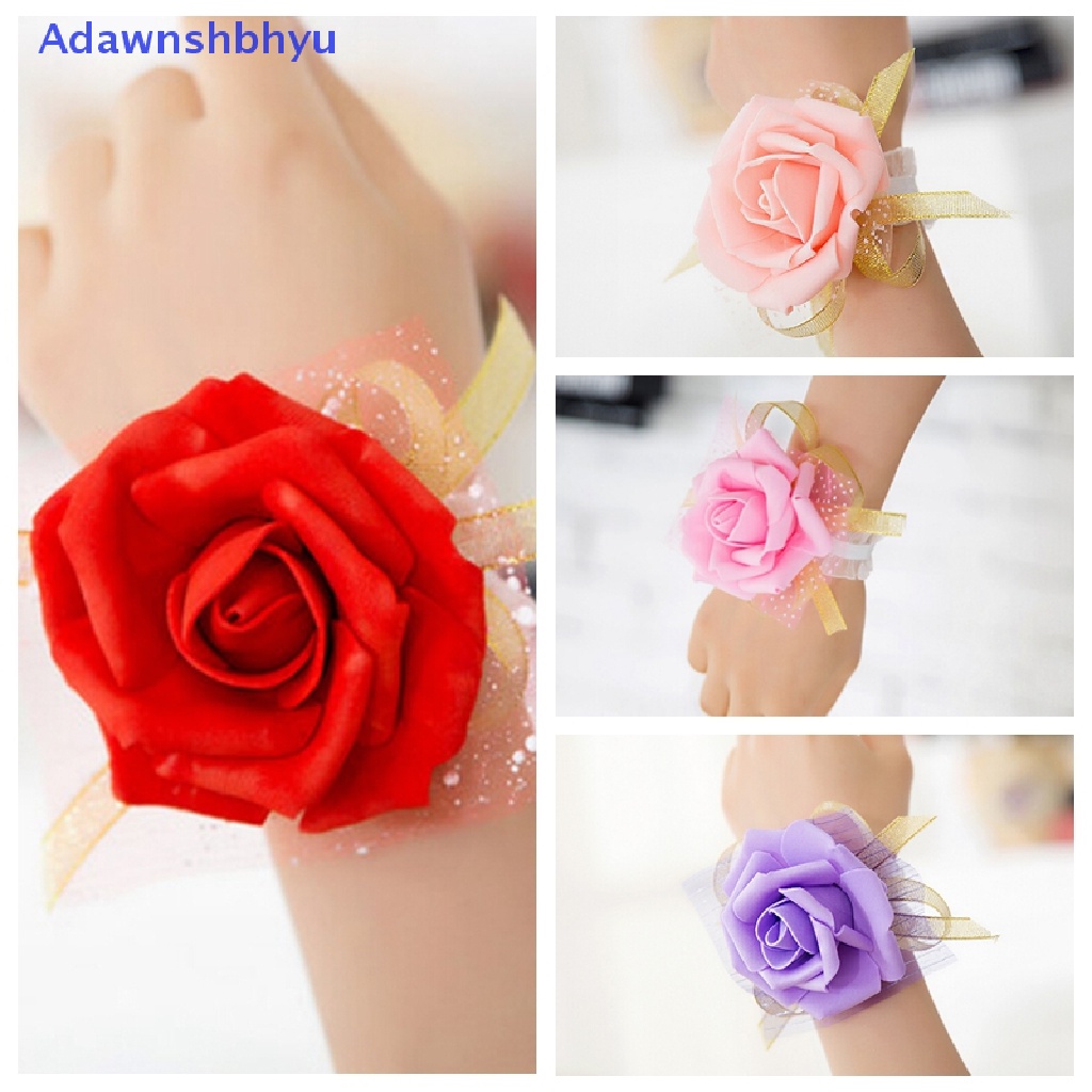 Adhyu New Bridesmaid Wrist Korsase Pesta Pernikahan Mawar Gelang Sutra Bunga Pita ID