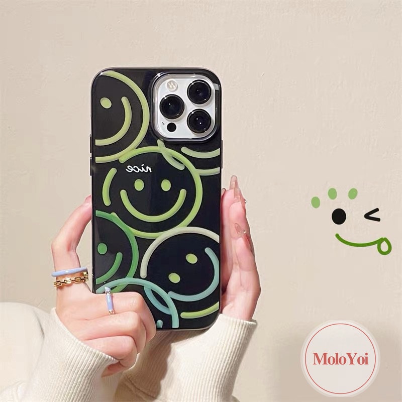 IPHONE Casing Ponsel Kompatibel Untuk Iphone11 13 14 12 Pro Max 7Plus Xr7 8 Plus X XS Max SE 2020 Ins Kartun Lucu Smiley Love Heart Kotoran Halus Glossy Tahan Lembut Tpu Cover