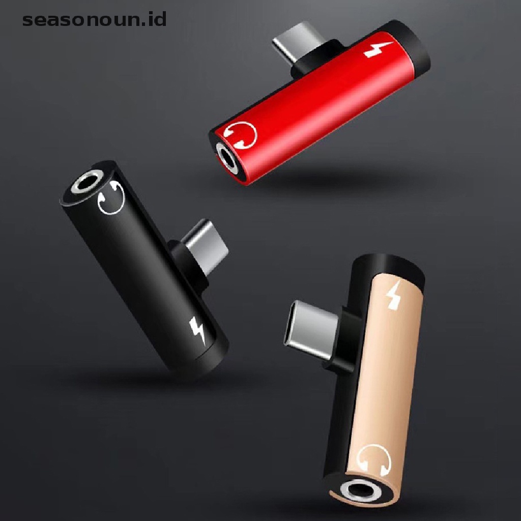 Seasonoun Charing &amp; Listening Audio Charger Splitter 3.5mm Audio/Tipe-C Female to USB Type-C Male Phone Adapter Convertor Untuk Huawei Xiaomi.