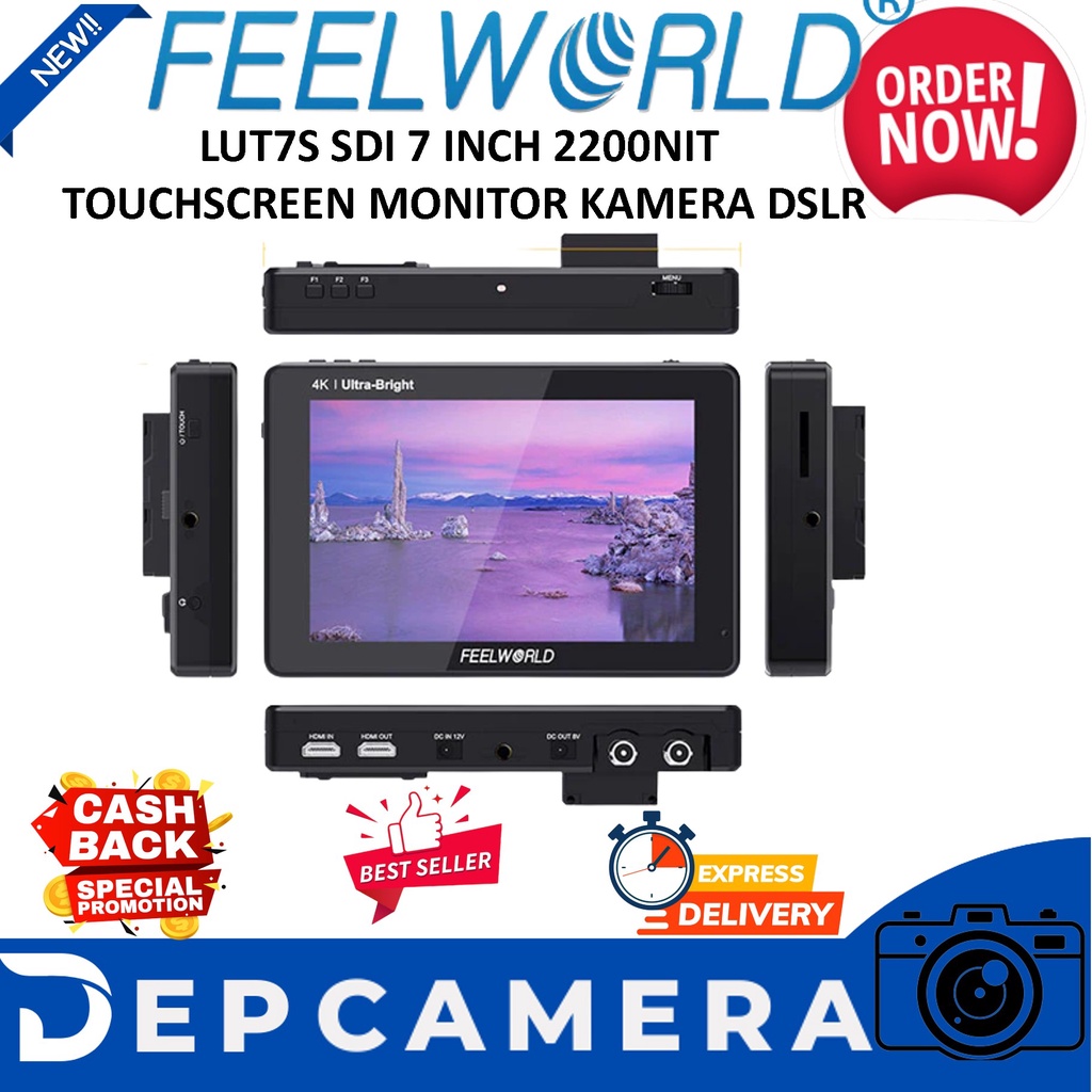 LUT7S FEELWORLD SDI 7 INCH 2200NIT TOUCHSCREEN MONITOR KAMERA DSLR