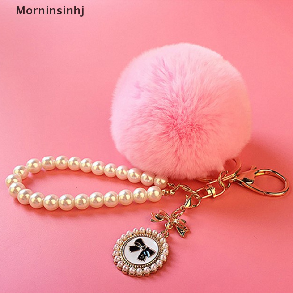 Mornin Rantai Mutiara Kristal Botol Busur Pompom Gantungan Kunci Mobil Wanita handBag Key Chain id