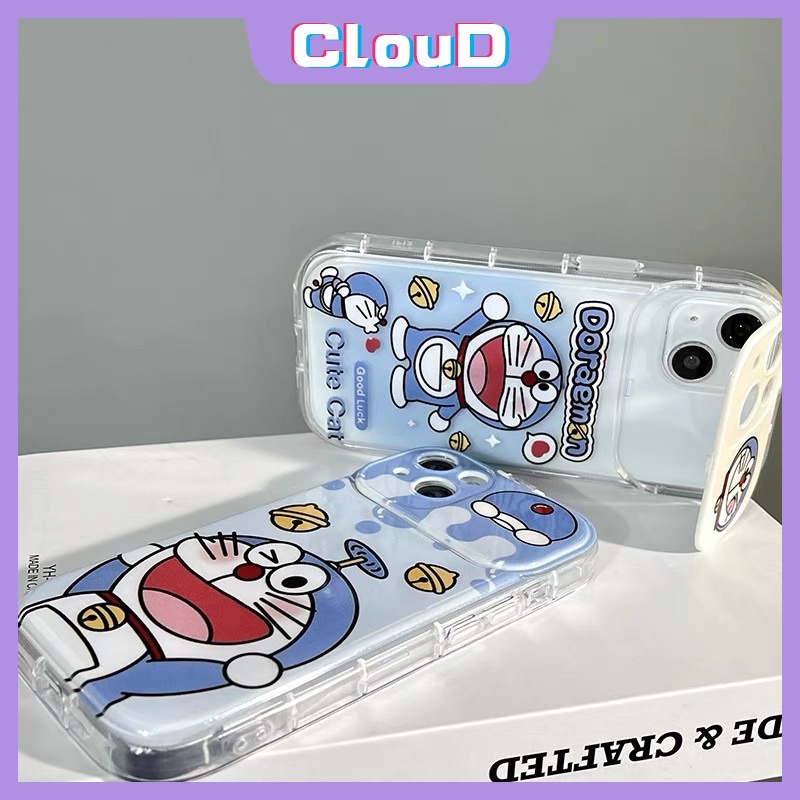 IPHONE Casing Doraemon Kucing Kartun Lucu Kompatibel Untuk Iphone11 14 12 13 Pro Max7 8 Plus XR X XS MAX SE 2020 Kreatif Flip Make Up Cermin Shockproof Lembut TPU Phone Cover