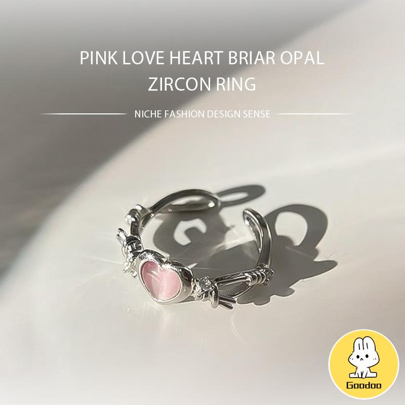 Rasa Desain Pink Love Thorn Opal Zirkon Cincin  Wanita Cincin Fashion Keren Manis -Doo