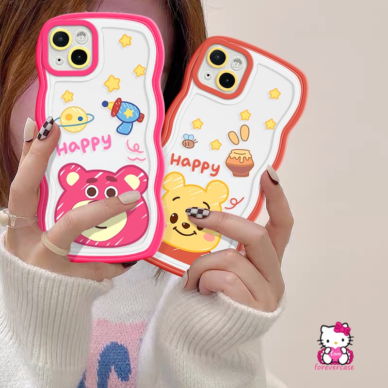 Casing Kartun Strawberry Bear Infinix Hot 20s 10s 10 11s 9 12i 10Lite 812 20 Pro Smart 6 4 5 Plus Note 12 12Pro 10Pro Hot 10 9 11 12 Play Cute Winnie The Pooh Wavy Edge Soft Case