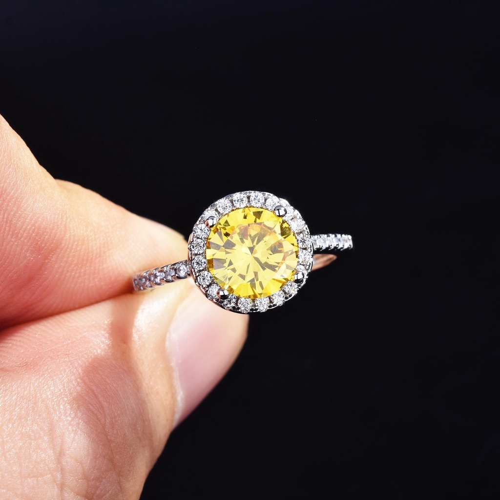 Goldkingdom Fashion Perhiasan Aksesoris Ready Stock Mode Baru Sederhana Putaran Tas Cincin Simulasi Impor Mosan Berlian Morgan Batu Sunset Color Treasure Open Ring