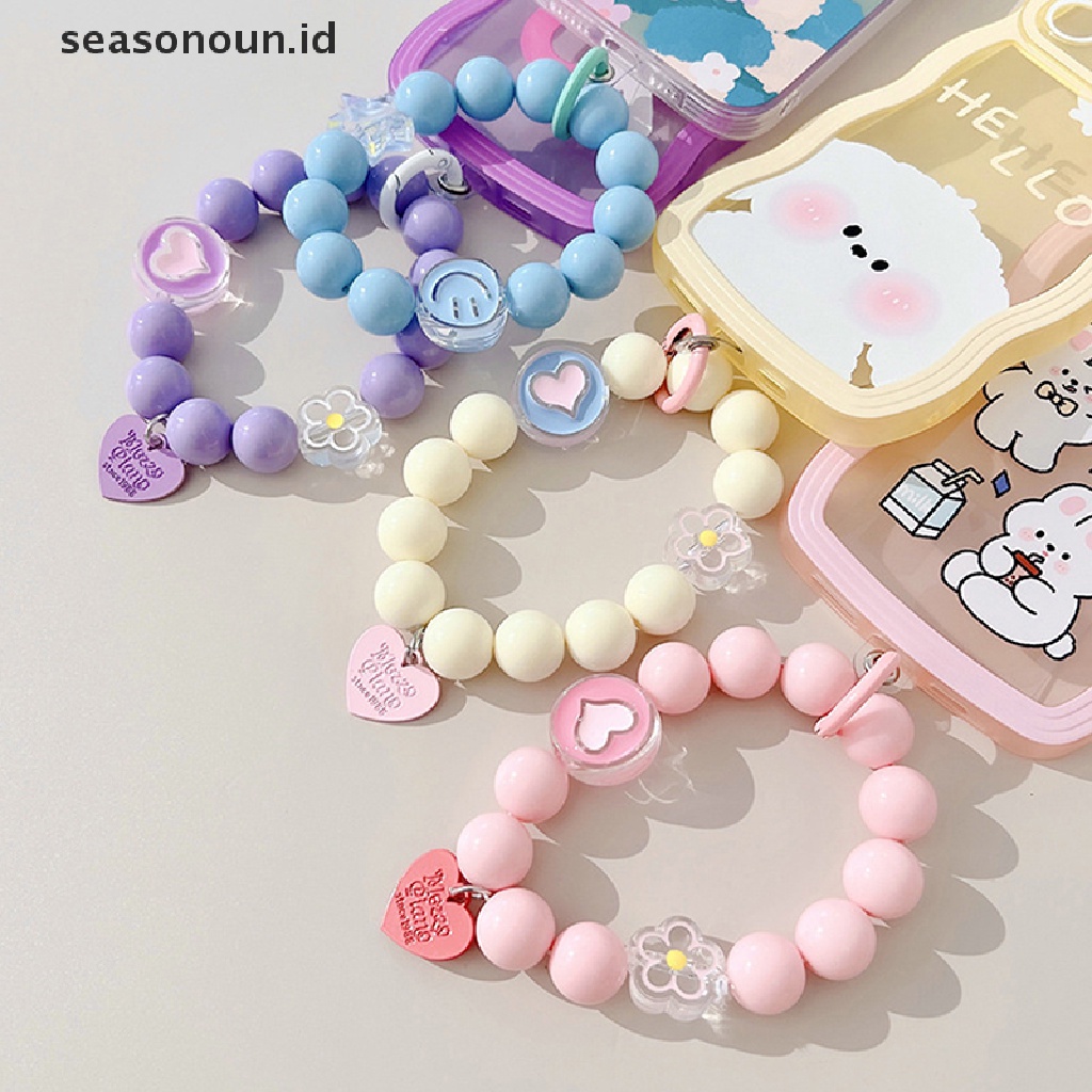 Seasonoun Kartun Rantai Ponsel Anti Hilang Tali Strap Lanyard Akrilik Manik Ponsel Case Gantung Cord Charm.