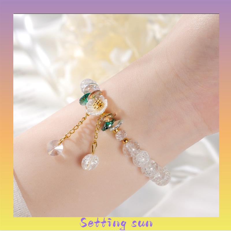 Gelang Manik-Manik Kristal Desain Bunga Gaya Korea Untuk Wanita TN