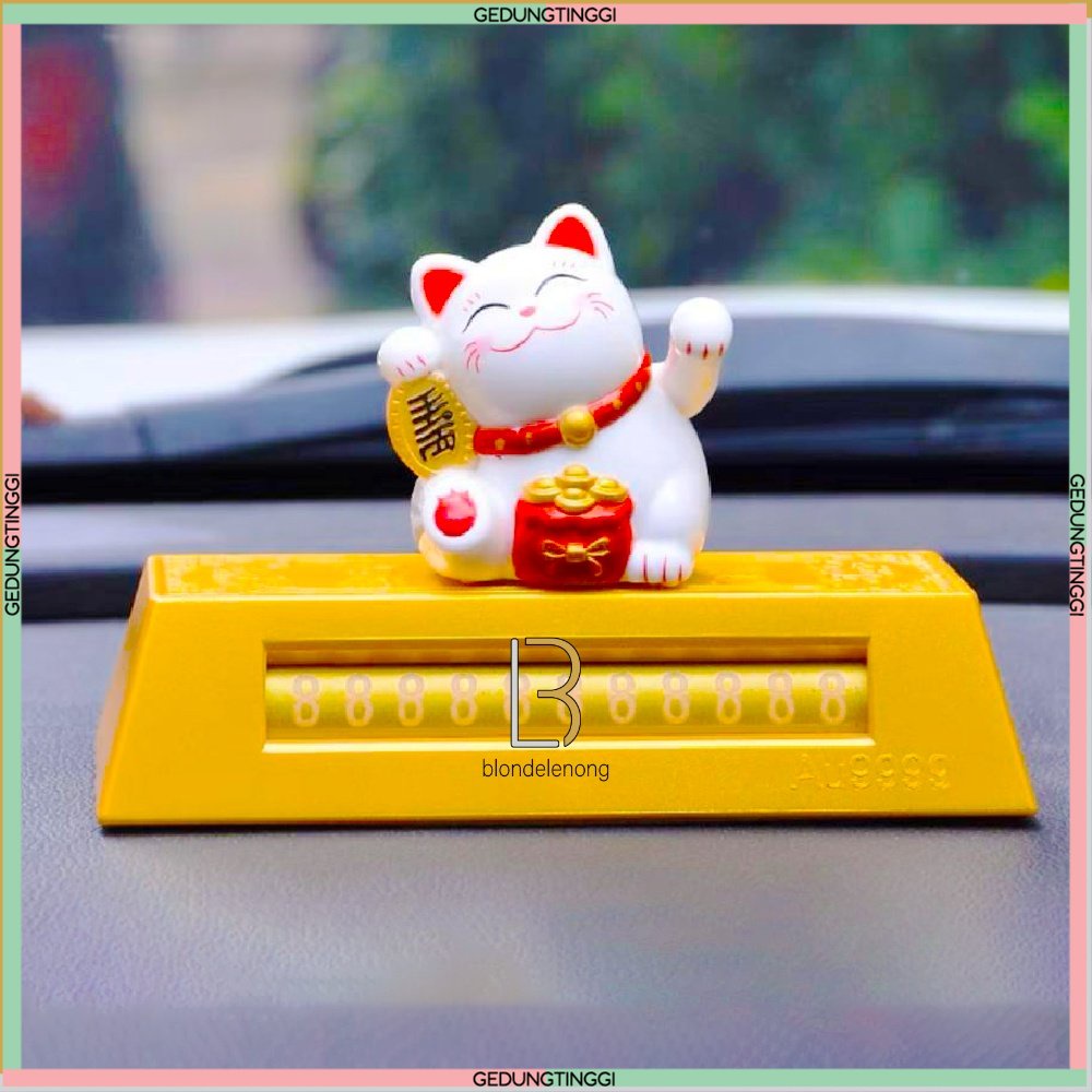 Patung Pajangan Hiasan Boneka Kucing Hoki Rejeki Rezeki Maneki Neko Maneko Neki Lucky Fortune Cat Keberuntungan Mainan Munchkin Keramik Mobil Meja Cina China Jepang Baterai Solar Tangan Goyang Gerak Bergerak Berotot Muscle Jumbo Besar Mini Lucu Imut Murah