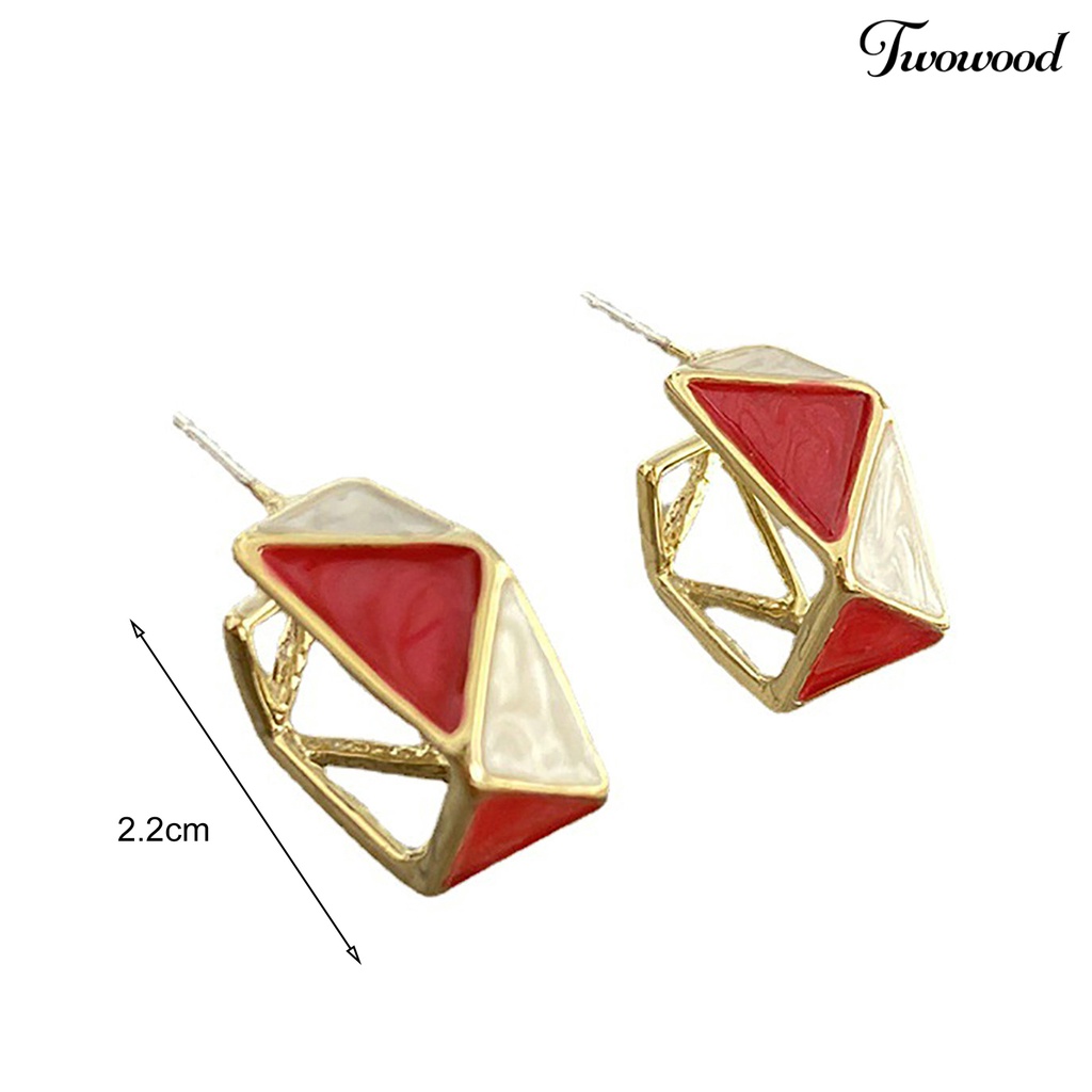 Twowood 1pasang Anting Stud Vintage Temperamen Geometris Sederhana Meriah Hias Warna Merah Wanita Belah Ketupat Liontin Drop Earrings Perhiasan Untuk Tahun Baru Cina