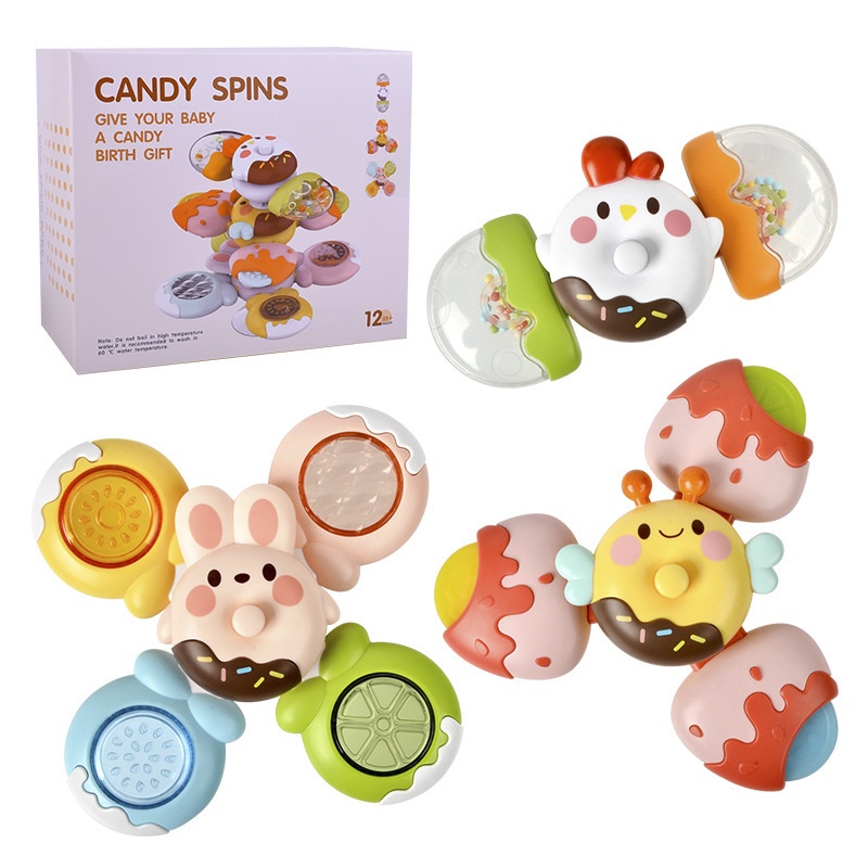 3pcs Mainan Bayi Spin Top Mandi Untuk Anak Laki-Laki Anak Mandi Sucker Spinner Suction Cup Toy