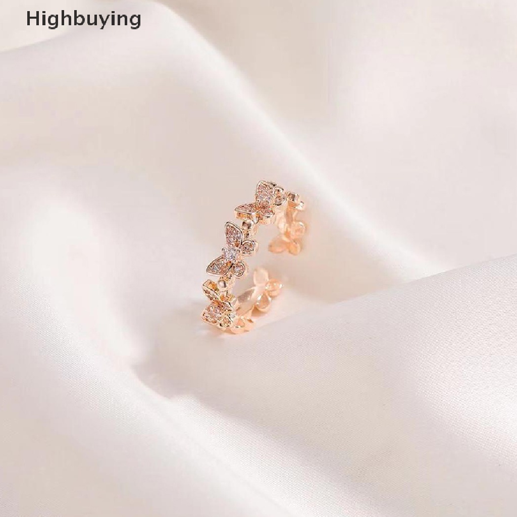 Hbid New Fashion Butterfly Rings Shiny Zircon Leaves Geometric Adjustable Finger Ring Gadis Minimalis Pernikahan Cincin Kepribadian Pesta Perhiasan Glory