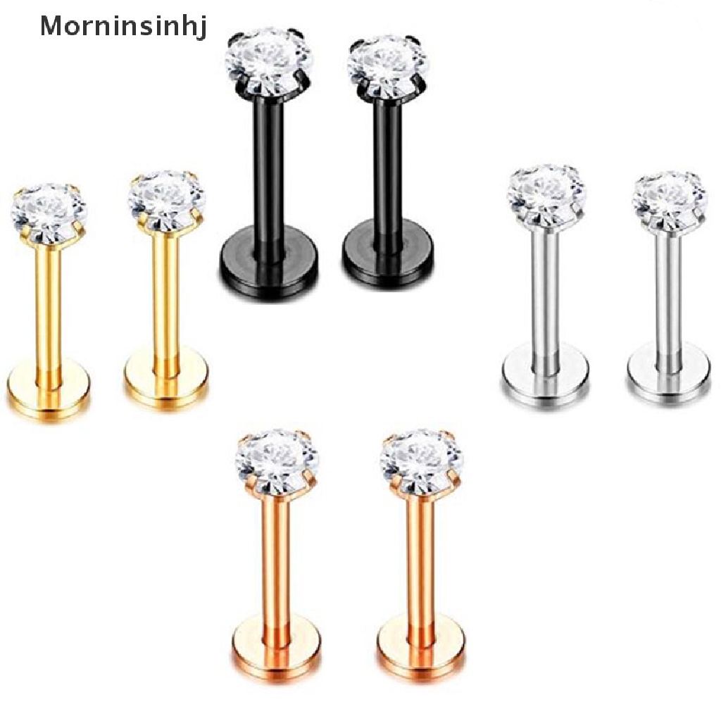 Mornin 18G Anting Bibir Cincin Zirkon Helix Tragus Tulang Rawan Stud Perhiasan Tubuh id