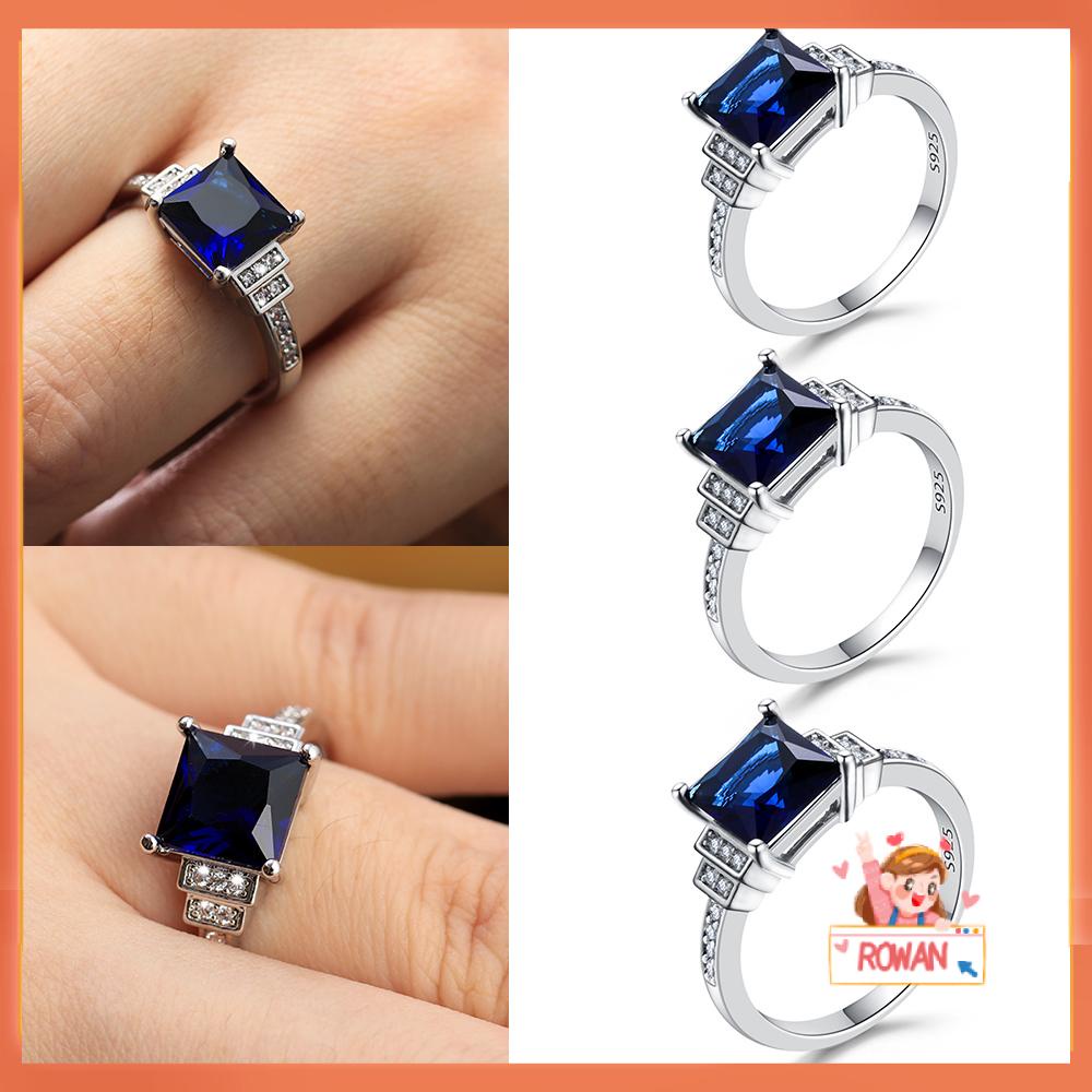 R-flower Zircon Rings Simple Blue Fashion Size 6-10 Perhiasan