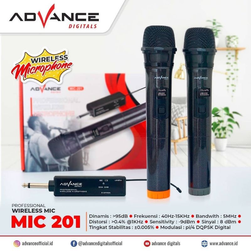 Microphone Mic Double Wireless + Receiver MIC 201 Advance