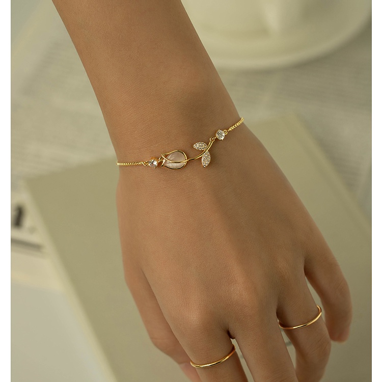 IFYOU Elegant Gold Tulip Bracelet Drawstring Type Chain Bracelets for Women Jewelry Accessories