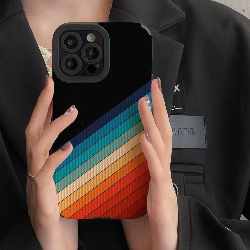 Fashion！Black Rainbow Soft Case HP OPPO A91 F11 F9 Pro A3S A9 A5 A31 A53 A33 2020 A7 A5S A12 A11K A52 A92 A83 A55 A56 A55S A95 FTD Stripe Casing Realme C1 X XT Reno 2F 3 5 6 5G