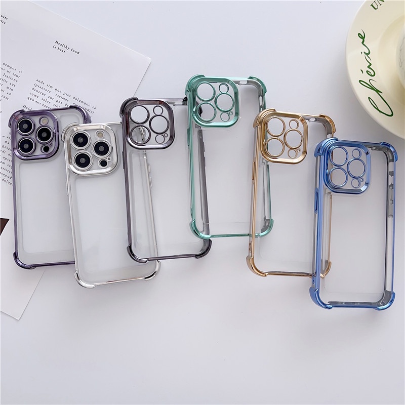 Deluxe Electroplating Corner Protection Phone Case IPhone 11 12 13 14 Pro Max Plus Sarung Casing Tahan Guncangan