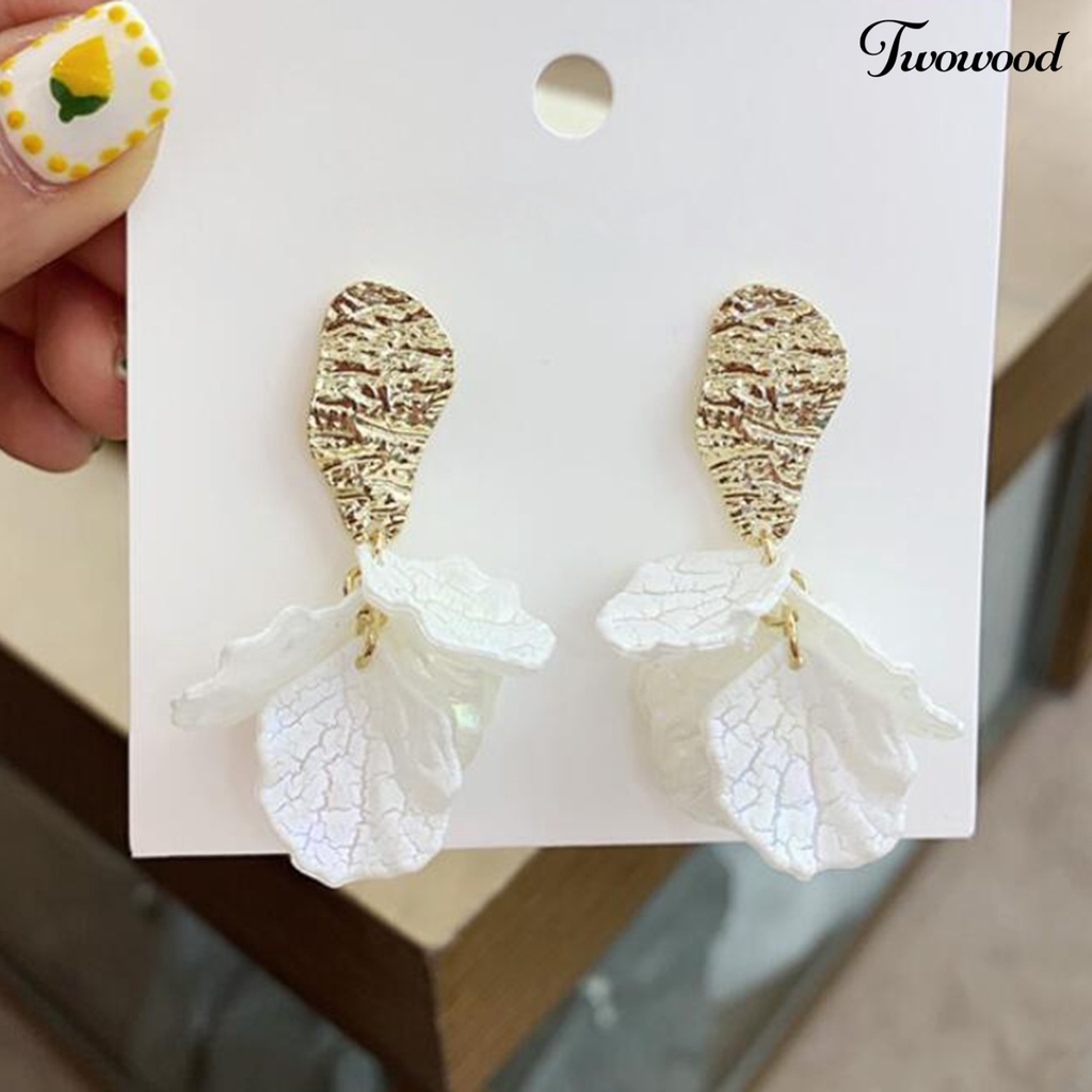 Twowood 1pasang Drop Earrings Kelopak Bunga Liontin Berlebihan Electroplating Kresek Shell High Gloss Berdandan Fashion Item Trendi Wanita Menjuntai Anting Perlengkapan Kostum