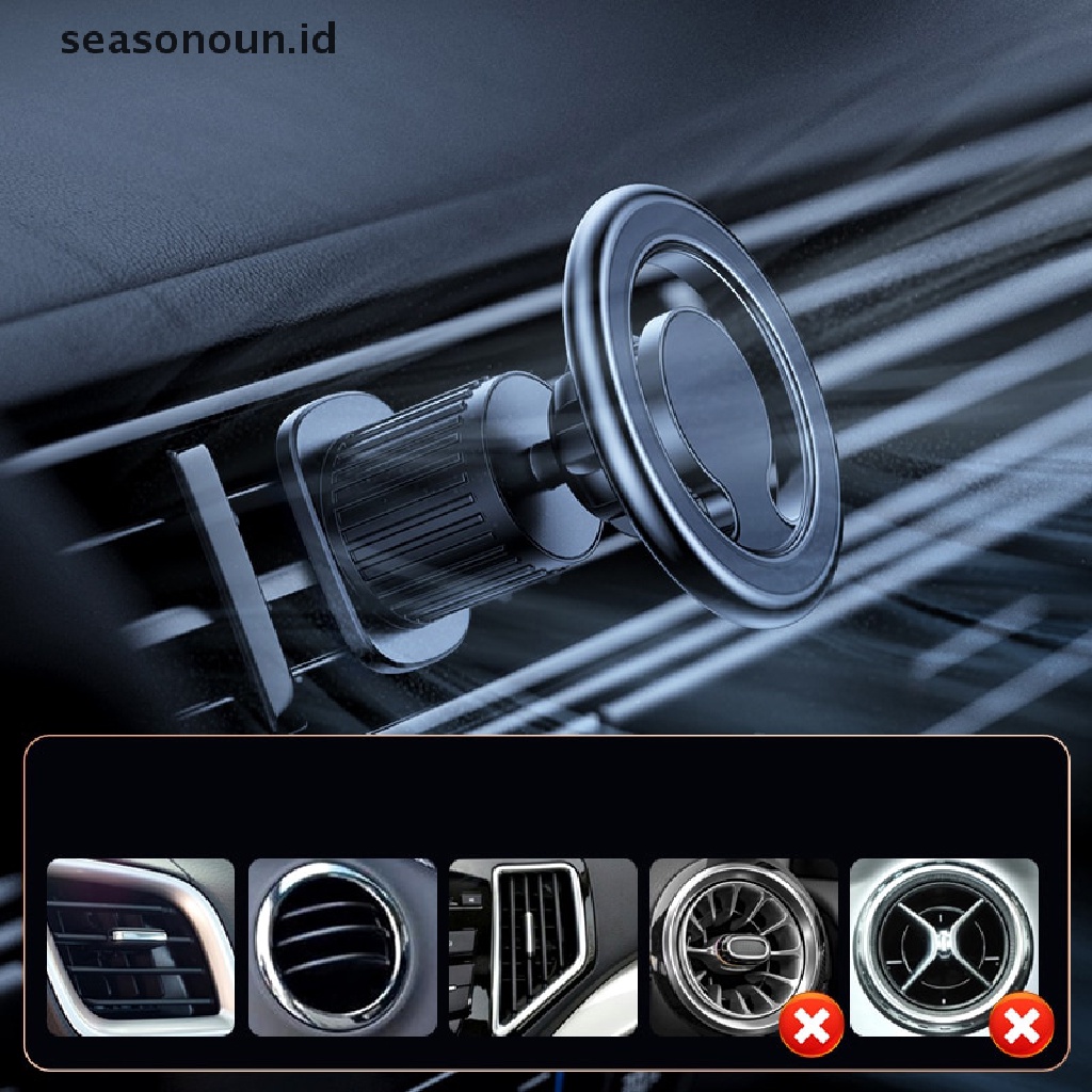 Seasonoun Metal Magnetic Car Phone Holder Lipat Magnet Mount Handphone Stand Ponsel GPS Support Strong Magnet Air Vent Phone Holder.