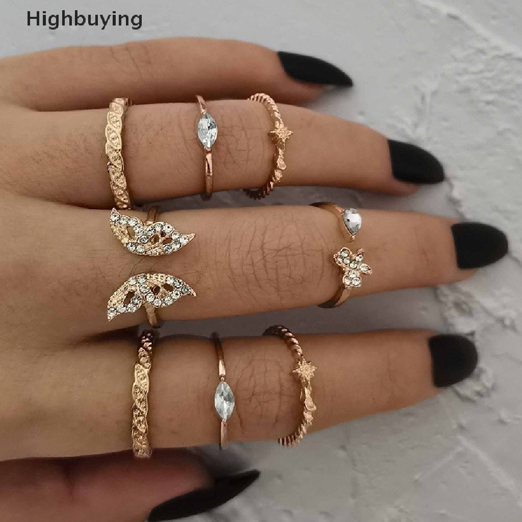 Hbid Tren Fashion Gaya Temperamen Perhiasan Kepribadian Perempuan Retro Alloy Ular Bulan Gosip Matahari Cincin Set Glory