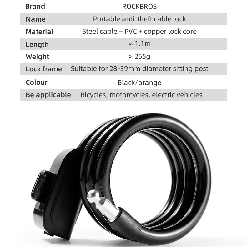 RKS515 Kunci Gembok Sepeda-Bike Bicycle Lock Ring 110CM Portable Cable Lock