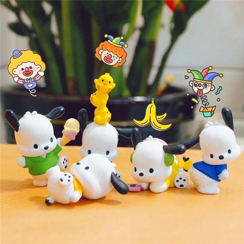 5pcs/set Kartun Anime Figure Pochacco Sanrio Kawaii Boneka Anak Ulang Tahun DIY Dekorasi Anak Perempuan Mainan Desktop Ornamen