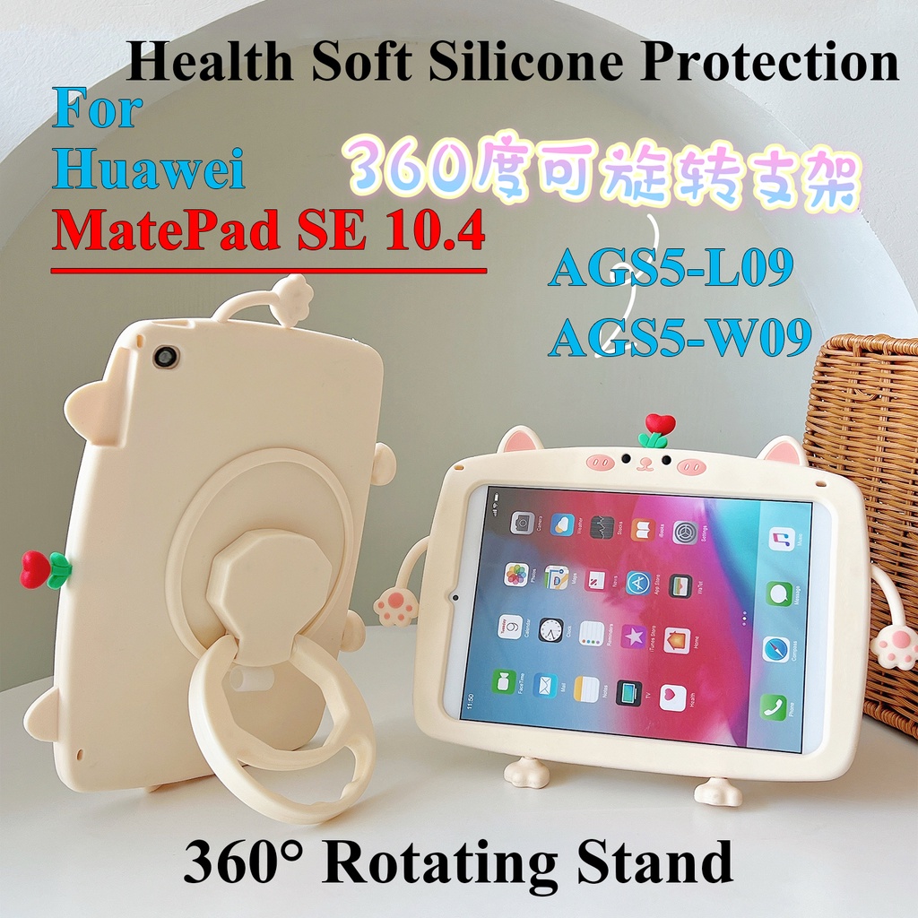 Untuk Huawei MatePad SE 10.4 (2022) AGS5-L09 AGS5-W09 10.4-inch Tablet Casing Pelindung Fashion360° Rotating Ring Stand Case Silikon Lembut Lucu Kartun Hewan Lucky Cat Cover