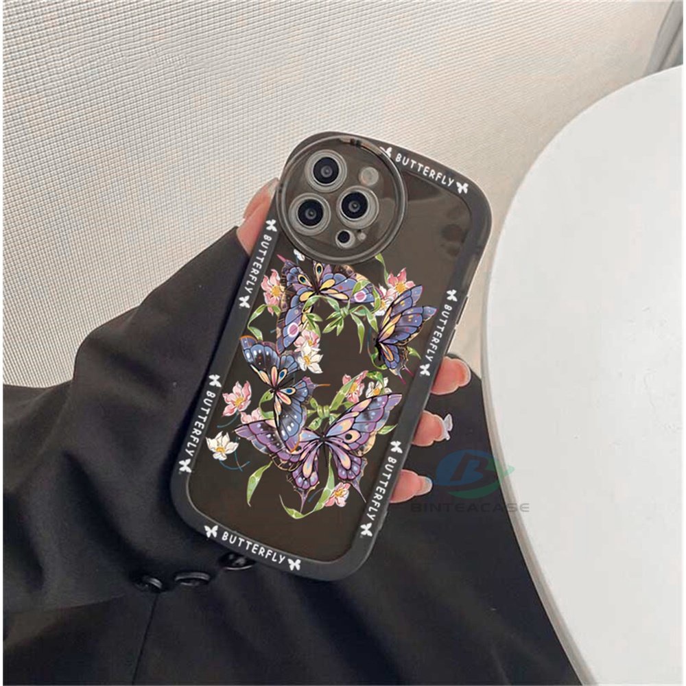 IPHONE Iphone14plus 14 Pro Max12 12PRO 11PRO MAX IPhone11 ProMax X XR XS Max6 6S 7 8 Plus SE 2020 Kupu-Kupu Gelap Dan Garland Butterfly Soft TPU Phone Case Binteacase