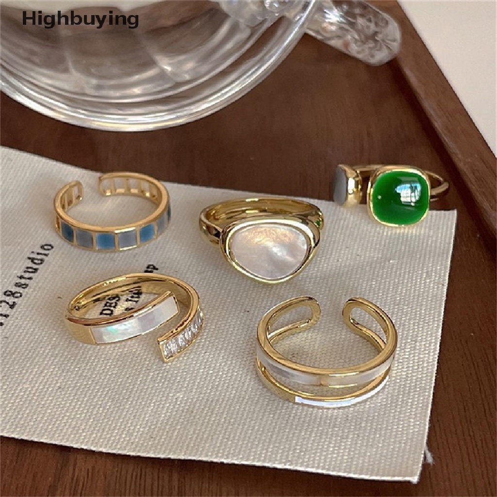 Hbid Retro Romantis Cocok Drop Glaze Warna Emas Terbuka Cincin Wanita Pesta Fashion Perhiasan Glory