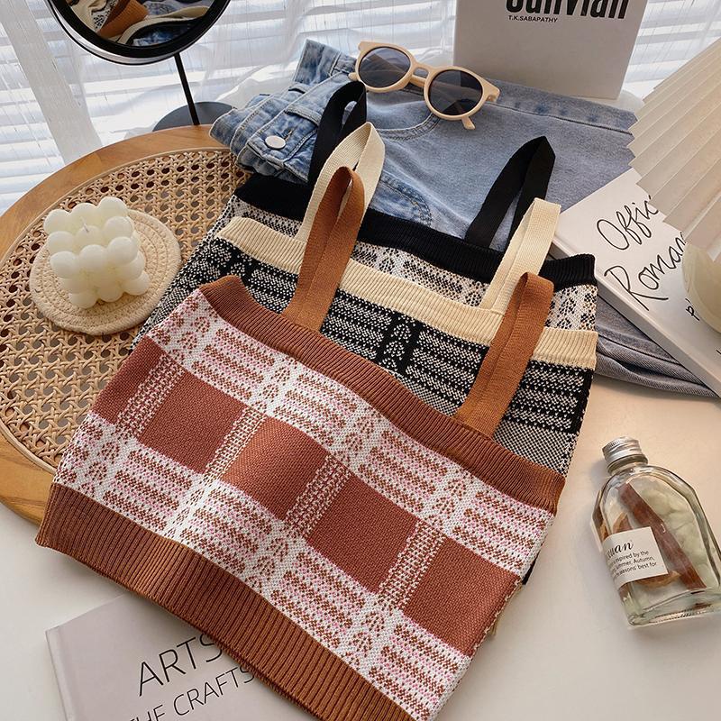 T&amp;Y TankTop Crop Bohemian Wanita 6722 Korean Square Knit Kotak Tanktop Fashion Korea Motif Tribal Tanktop Rajut Murah