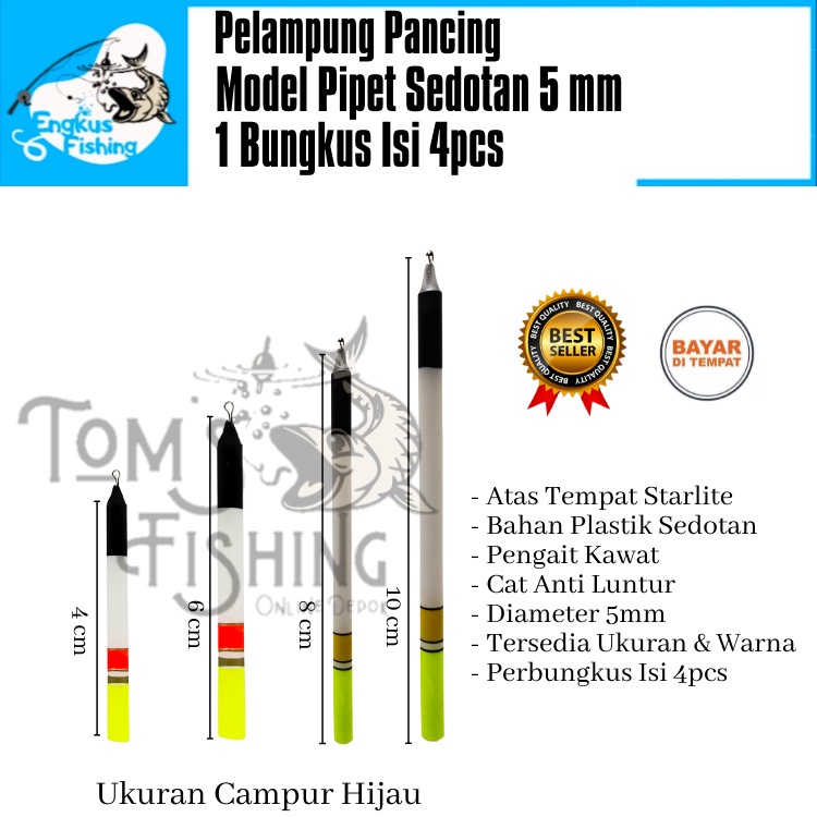 Pelampung Pumbul Pancing Pipet Sedotan 5mm 1 Bungkus Isi 4 pcs (4cm - 12cm) Berkualitas Murah - Engkus Fishing