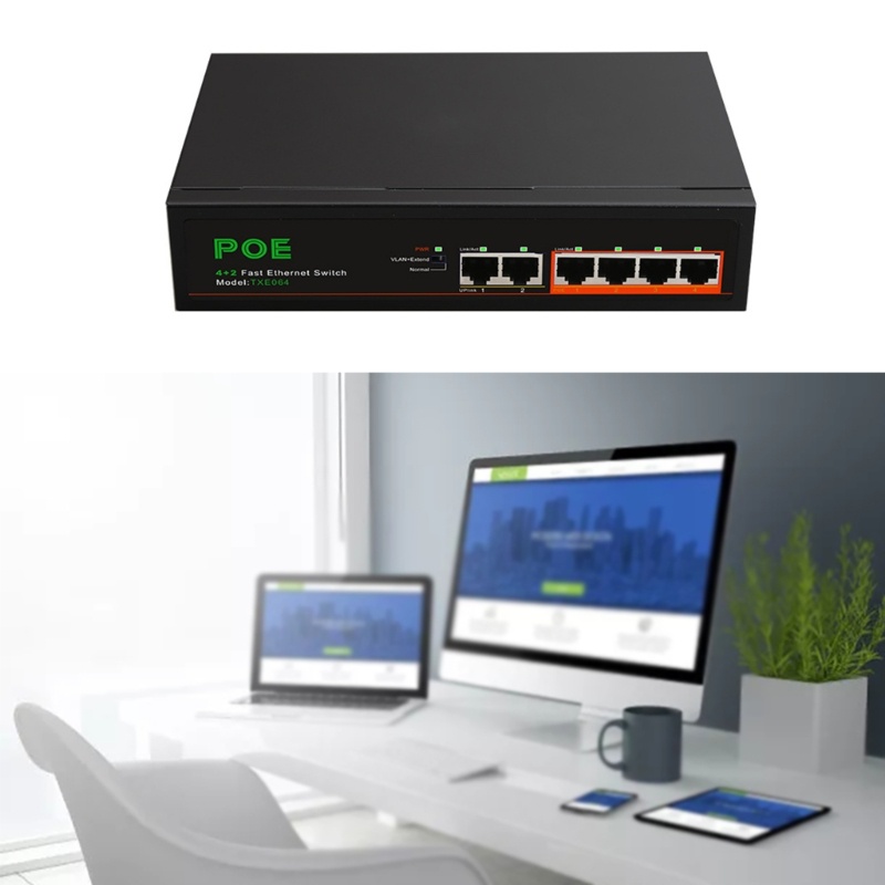 Zzz DIEWU 4100m+2-port Uplink POE Power Supply Switch Built-in Power 6-port POE Splitter Switcher Box Untuk Pantau