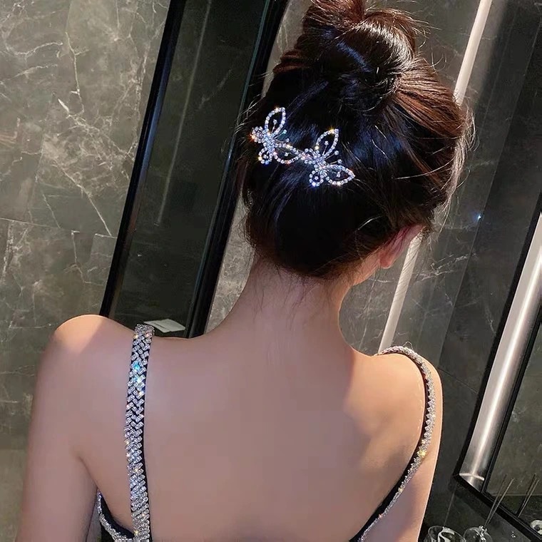 Korea Ins Gaya Fashion Berlian Imitasi Kupu-Kupu Alloy Rambut Klip Wanita Jepit Rambut Aksesoris Rambut