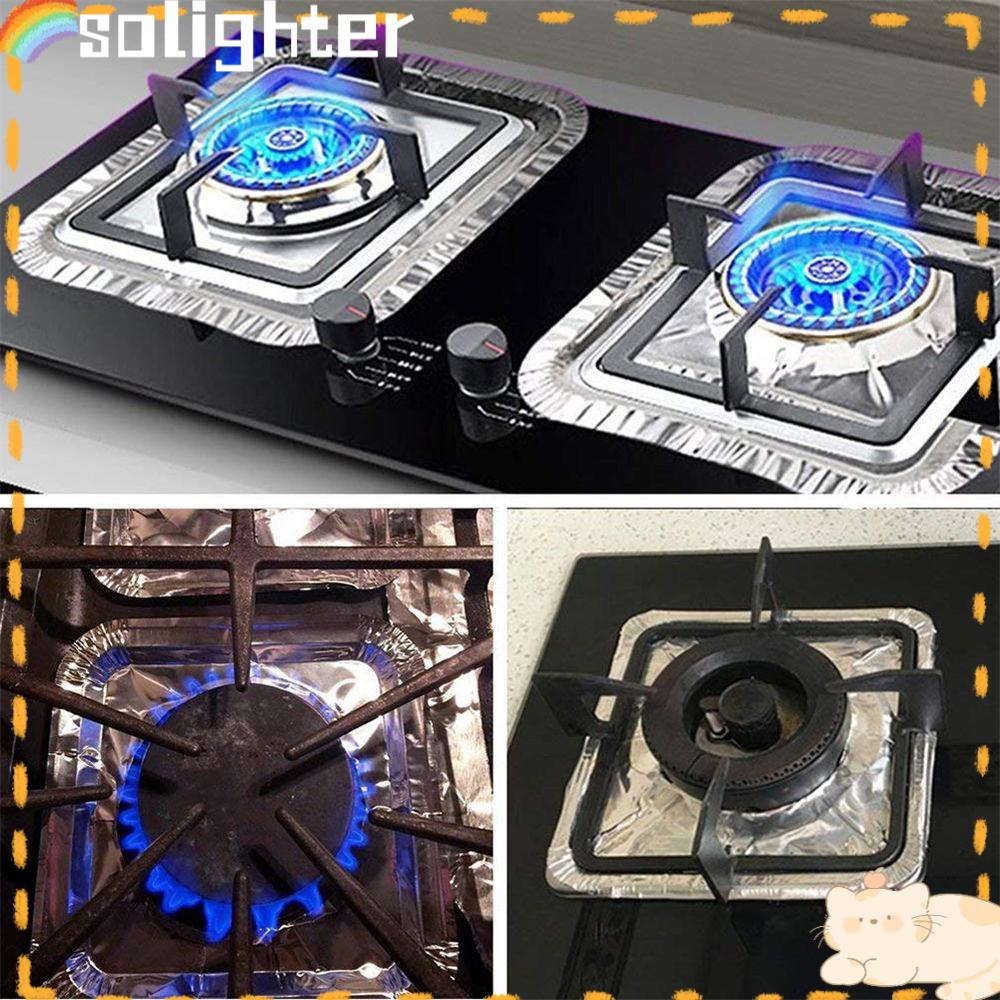 Solighter 10Pcs Penutup Burner Kompor 10 Pcs Top Gas Stove Liners Oil Proof Menebal