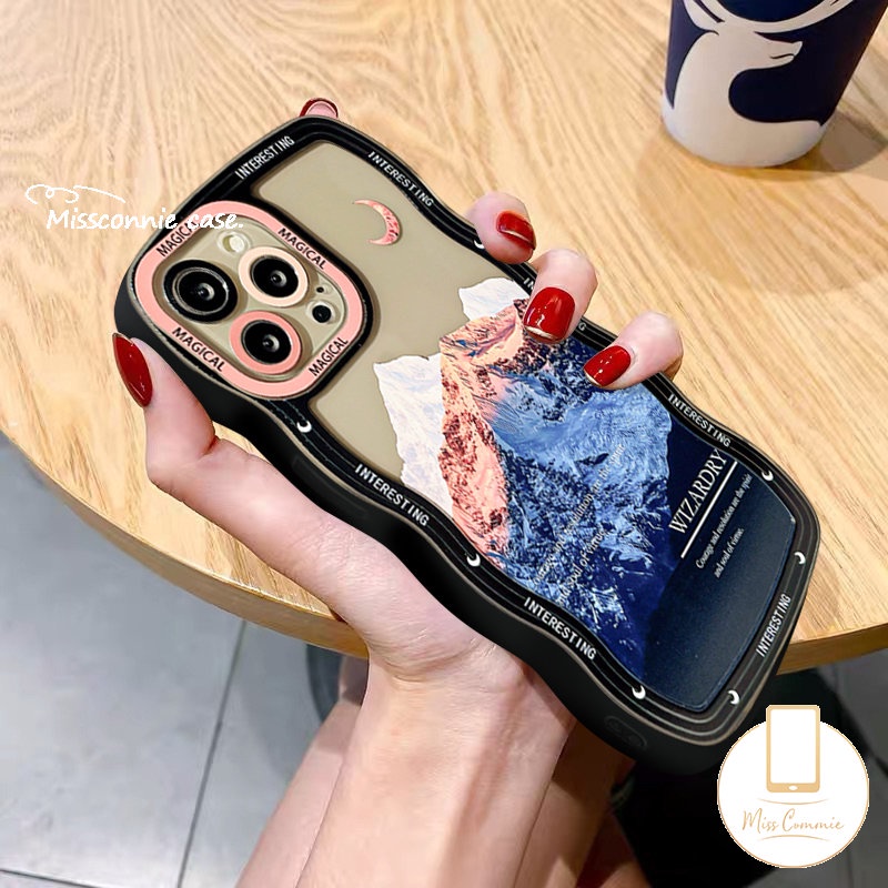 Casing OPPO A17 A78 A95 A16 A12 A96 A53 A5s A1k A5 A16s A54 A15 A74 A55 A57 A77s A52 A17K A3s A9 A76 A7 Reno 8T 7Z 8Z 7 6 A77 A16K Wavy Edge Sun Snow Mountain Couple Sarung Smile